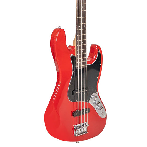 YJB-20P P2 CAR BAJO ELÉCTRICO 4 CUERDAS JAZZ BASS CANDY APPLE RED CON PICKGUARD NEGRO
